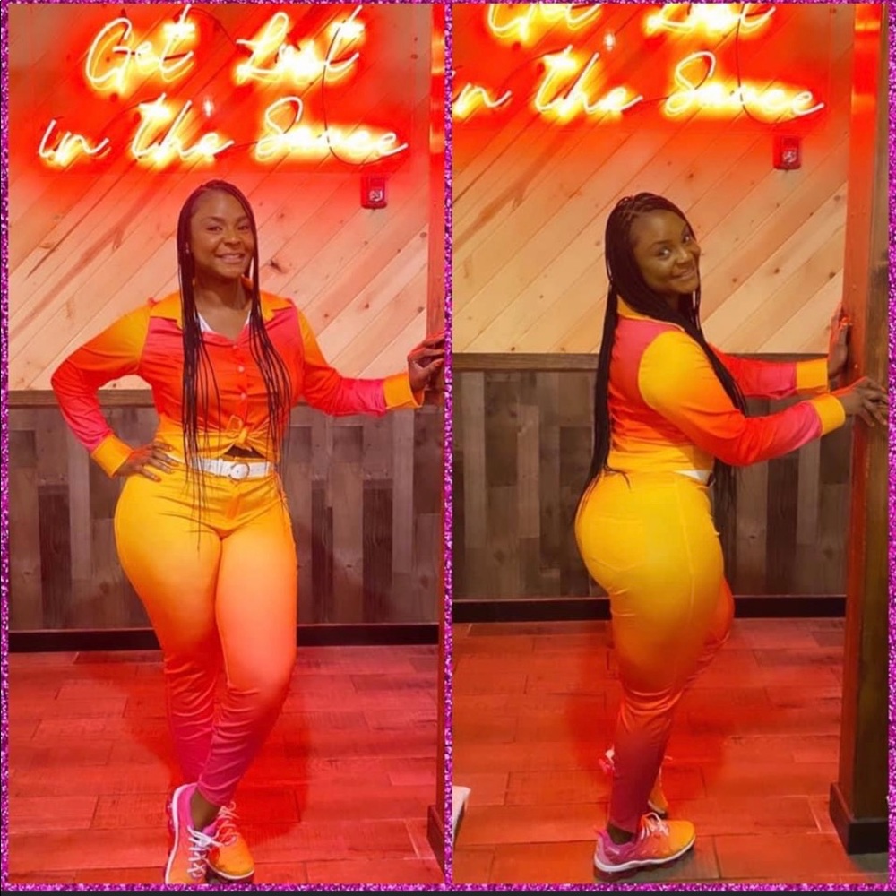 Orange, Pink & Yellow Pant Set Size 1X